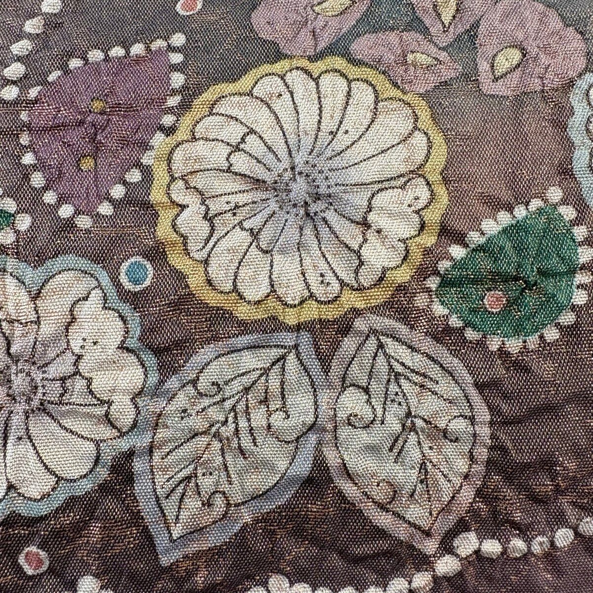 美品】 袋帯 名品 落款 辻が花 箔 セール中 ぼかし 深緑 お太鼓柄 正絹