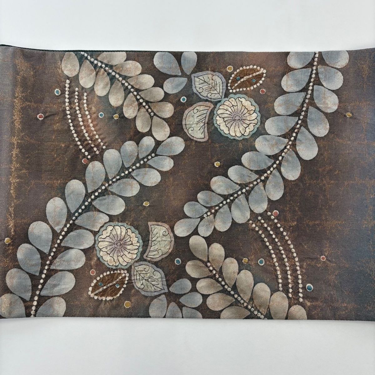 美品】 袋帯 名品 落款 辻が花 箔 セール中 ぼかし 深緑 お太鼓柄 正絹