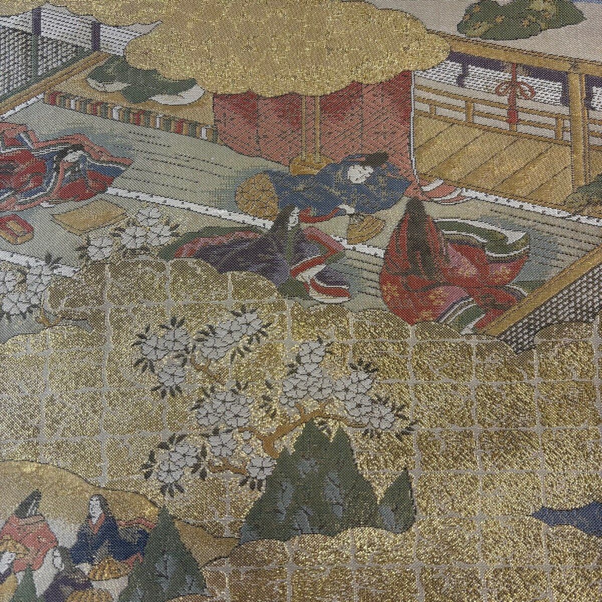 丸帯 人物 建物 箔 金色 全通 正絹