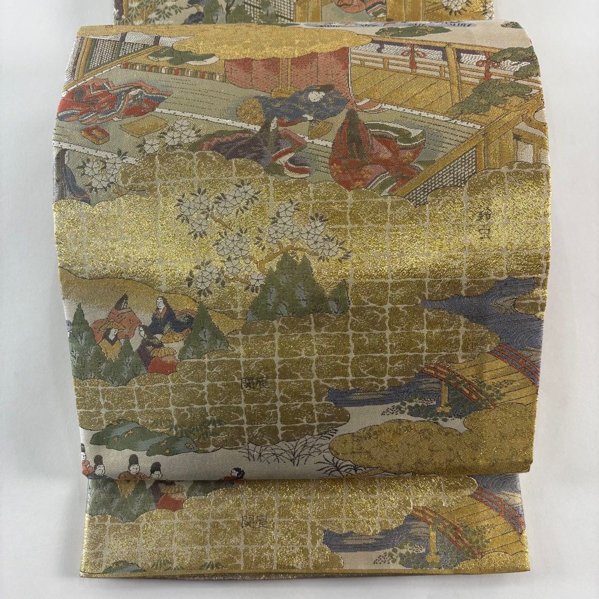 丸帯 名品 人物 建物 箔 金色 全通 正絹
