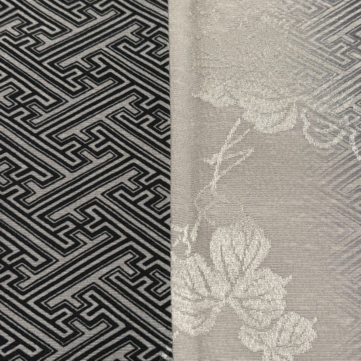 小紋 身丈173 cm 裄丈68 L 袷 紗綾形 地紋 灰色 正絹 名品 ジーンズ 薄手ニット