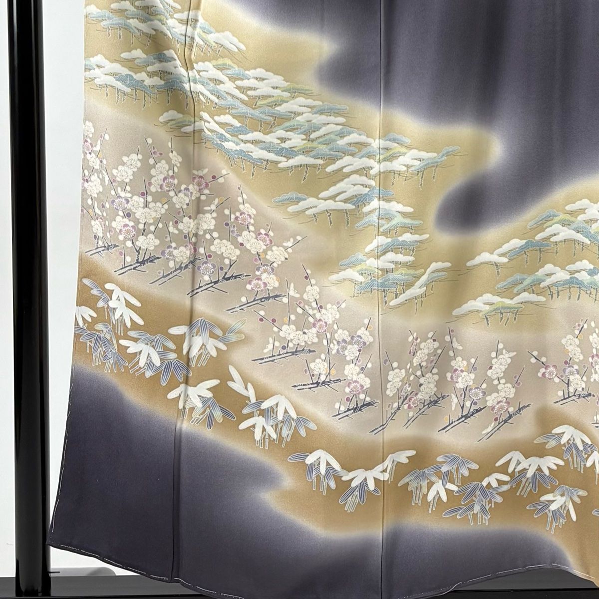 色留袖 身丈155.5 cm 裄丈62.5 S 袷 精染居 上野街子 落款 松竹梅 霞 染分け ぼかし 灰紫 正絹 一つ紋