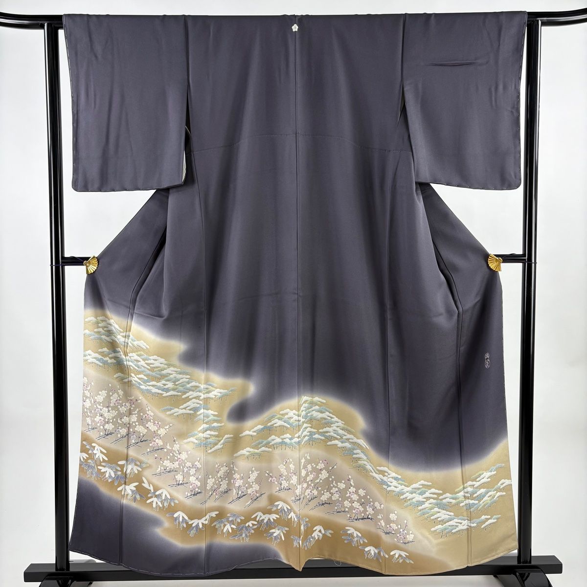 色留袖 身丈155 5 cm 裄丈62 S 袷 精染居 上野街子 落款 松竹梅 霞 染分け ぼかし 灰紫 正絹 一つ紋