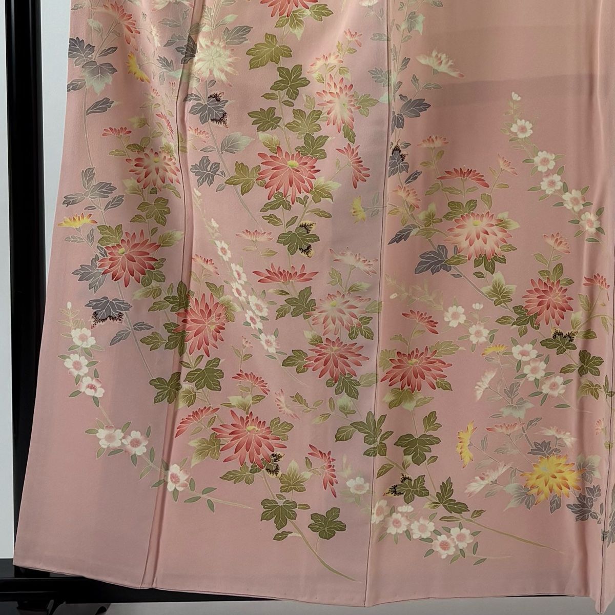 訪問着 身丈159cm 配送 裄丈67cm M 袷 落款 菊 桜 ぼかし ピンク 正絹
