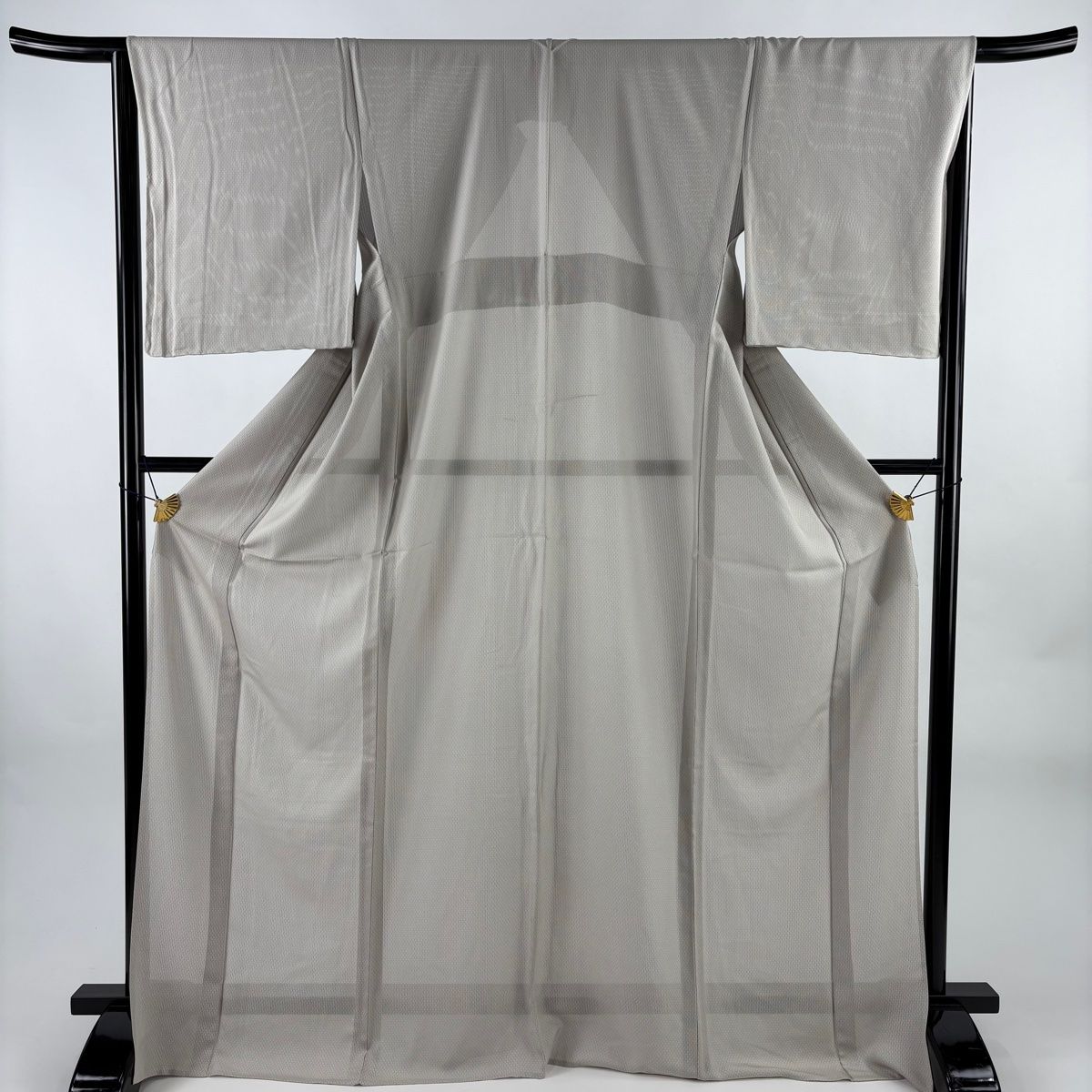 小紋 身丈170.5 cm 裄丈65 M 薄物 縦絽 幾何学 灰色 正絹 名品