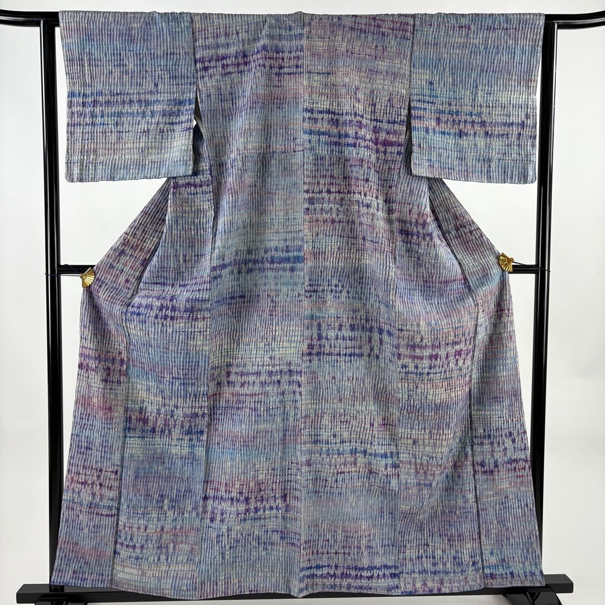 小紋 身丈160 cm 裄丈63 5 S 袷 幾何学模様 絞り 紬地 青紫 正絹
