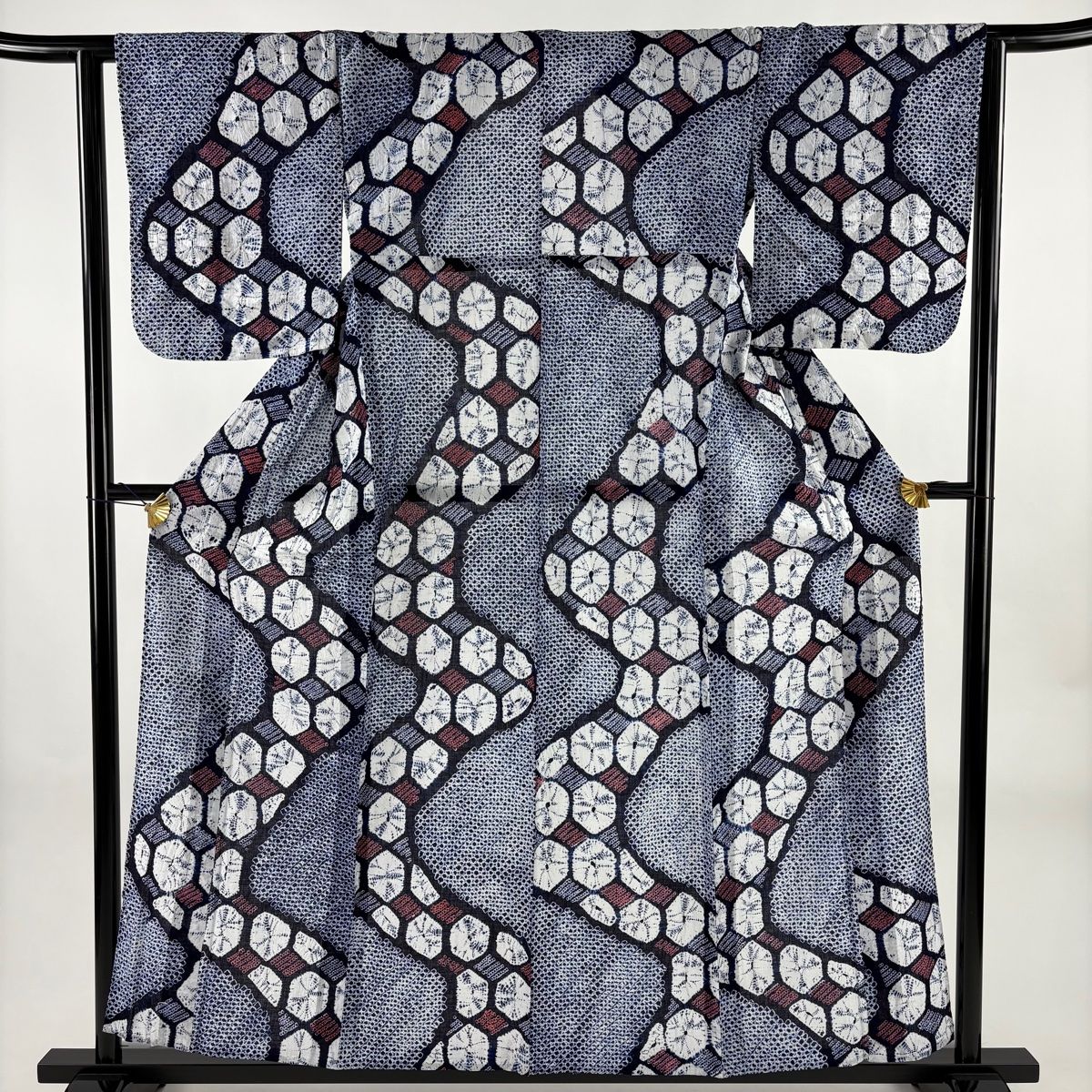 浴衣 身丈158 5 cm 裄丈64 M 絞り浴衣 亀甲 紺色 綿