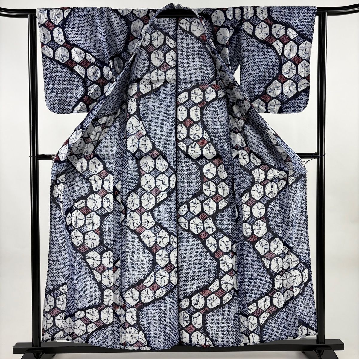  浴衣 身丈158 5 cm 裄丈64 M 絞り浴衣 亀甲 紺色 綿 浴衣単品 浴衣