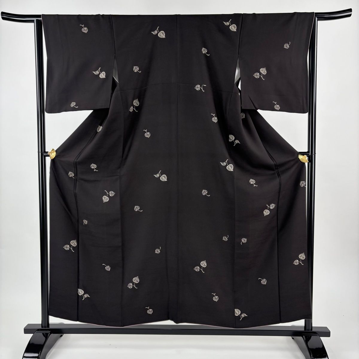 小紋 身丈156 cm 裄丈64 M 袷 葉柄 焦茶色 正絹