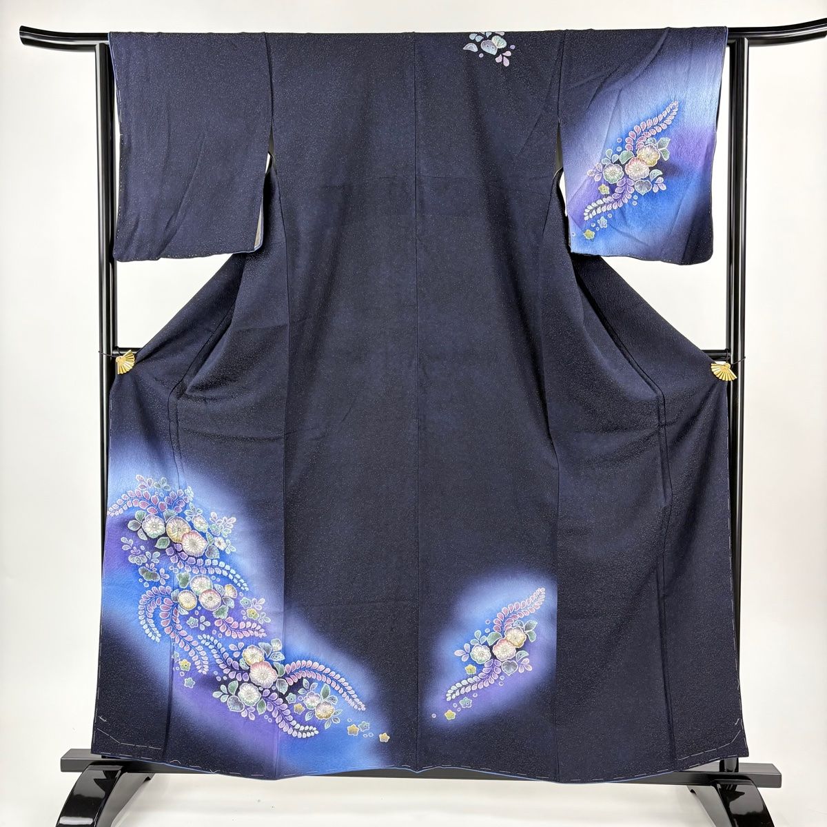 付下げ 身丈160 5 cm 裄丈63 S 袷 辻が花柄 金通し ぼかし 濃紺 正絹