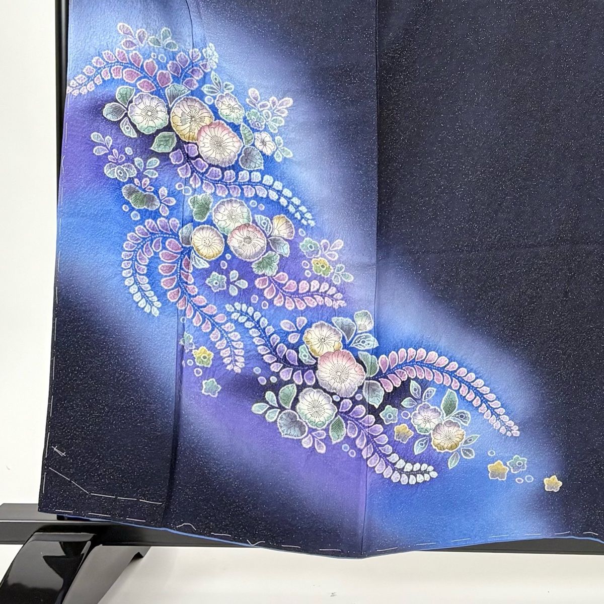 付下げ 身丈160.5 cm 裄丈63.5 S 袷 辻が花柄 金通し ぼかし 濃紺 正絹