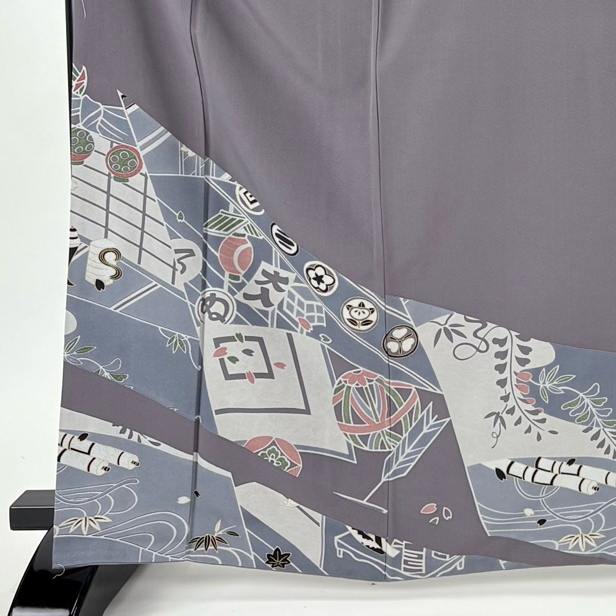 訪問着 身丈165.5 cm 裄丈67 M 袷 落款 手鞠 矢羽根 金彩 灰紫 正絹