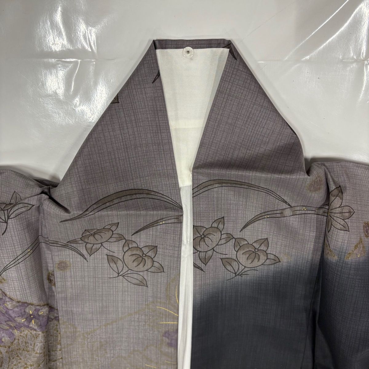  訪問着 身丈158 5 cm 裄丈63 S 袷 紬地 草花 松川菱 金彩 墨色 正絹 訪問着 付け下げ 着物