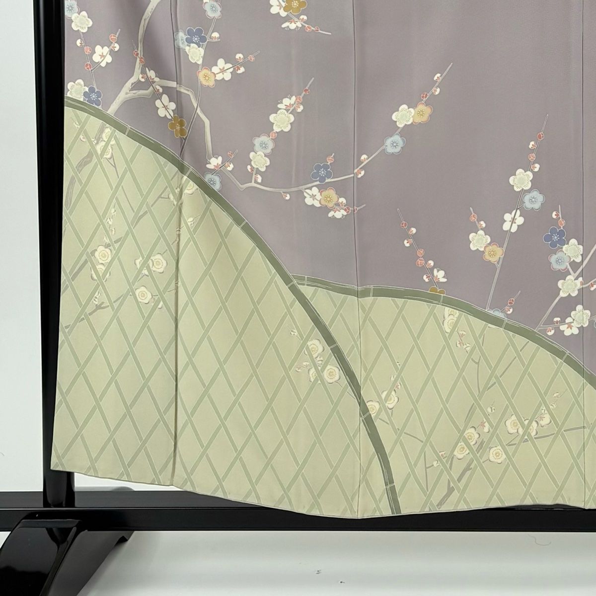 訪問着 身丈158.5 cm 裄丈64 M 袷 落款 枝梅 間垣 染め分け 灰紫 正絹