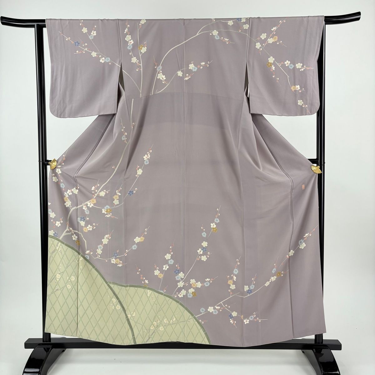 訪問着 身丈158.5 cm 裄丈64 M 袷 落款 枝梅 間垣 染め分け 灰紫 正絹