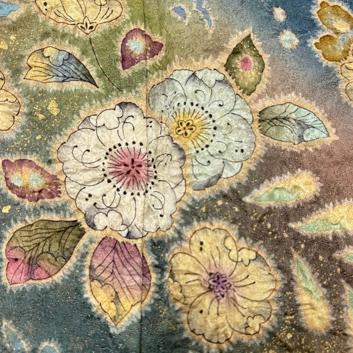 訪問着 身丈166.5 cm 裄丈66 M 袷 落款 辻が花 地紋 金彩 金通し 灰緑 正絹 名品 訪問着 付け下げ 着物 着物 浴衣