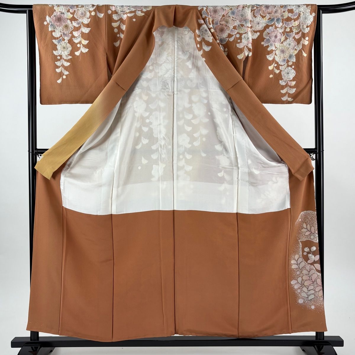  訪問着 身丈158 cm 裄丈65 M 袷 落款 辻が花 道長取 ぼかし 薄茶色 正絹 訪問着 付け下げ 着物