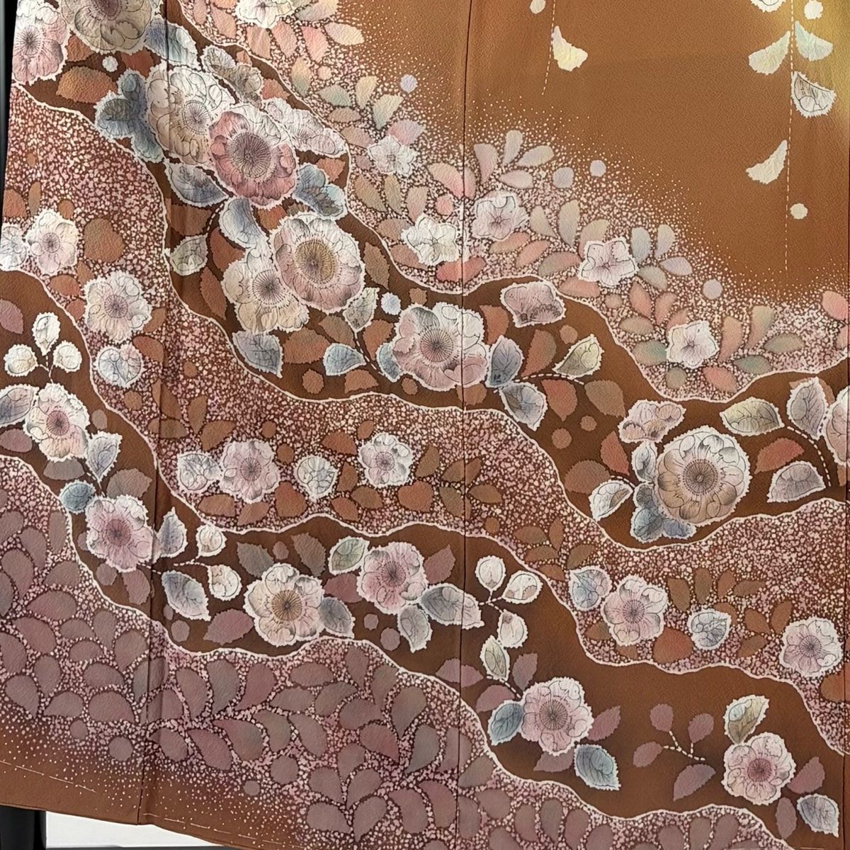 訪問着 身丈158 cm 裄丈65 M 袷 落款 辻が花 道長取 ぼかし 薄茶色 正絹