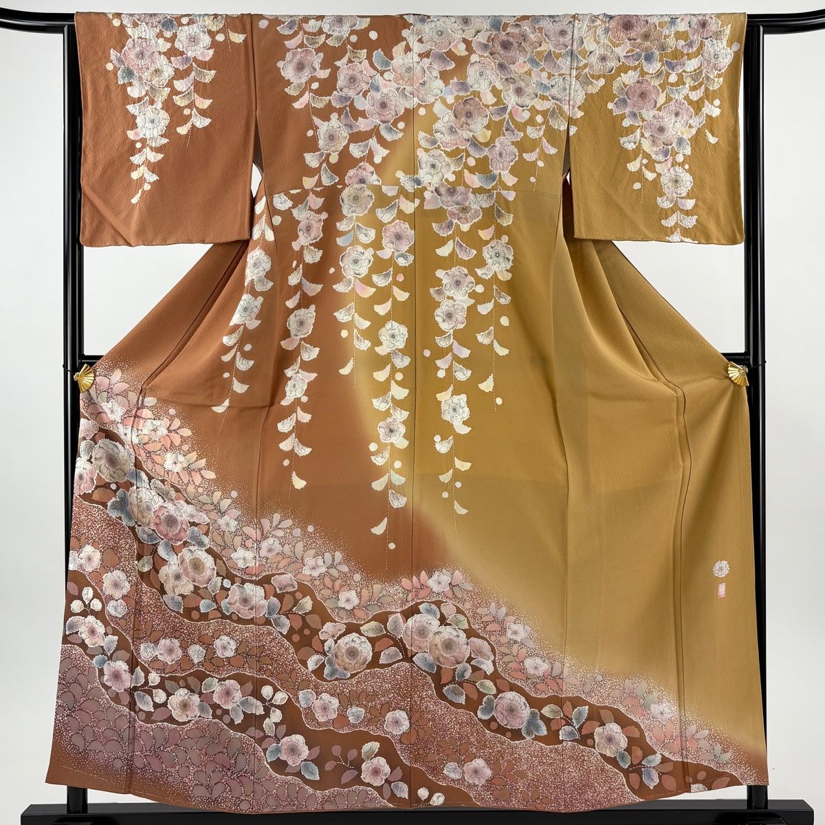 訪問着 身丈158 cm 裄丈65 M 袷 落款 辻が花 道長取 ぼかし 薄茶色 正絹