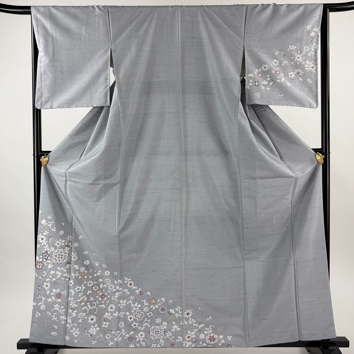 付下げ 身丈162 cm 裄丈65 5 M 袷 紬地 華文 草花 灰紫 正絹