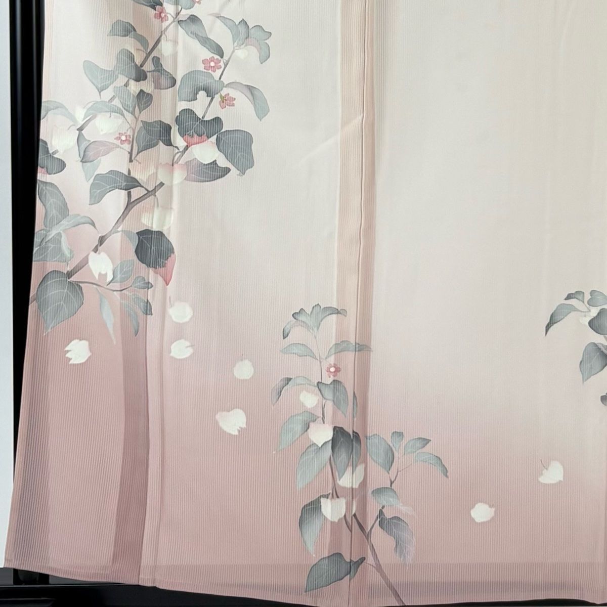 訪問着 身丈162.5 cm 裄丈65.5 M 薄物 縦絽 落款 枝花 ぼかし 薄ピンク 正絹