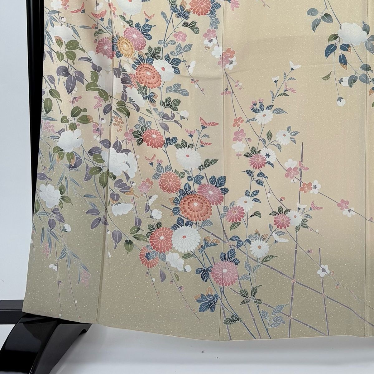 訪問着 身丈164 cm 裄丈67 M 袷 菊 枝梅 ぼかし 染め分け ベージュ 正絹