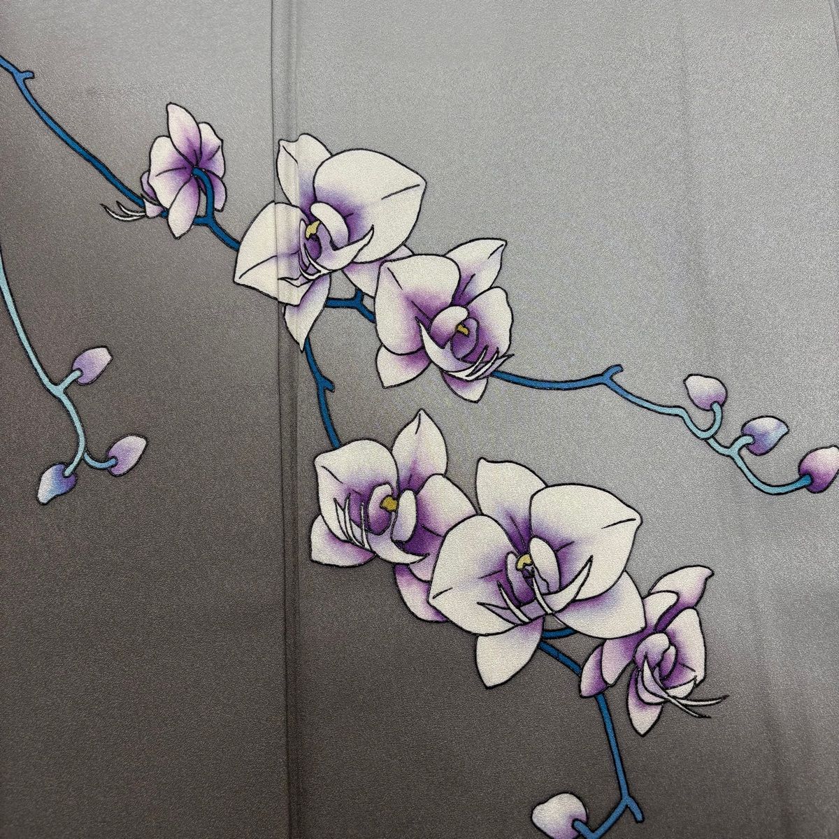  付下げ 身丈159 cm 裄丈67 5 L 袷 斉藤三才 落款 蘭 ぼかし 染め分け 灰色 正絹 訪問着 付け下げ 着物