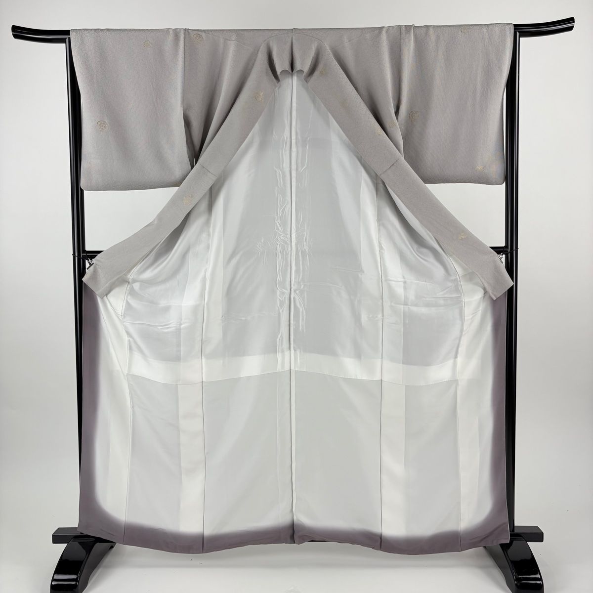  小紋 身丈164 5 cm 裄丈65 M 袷 金田政山 落款 松竹梅 地紋 金糸 灰色 正絹 小紋 着物