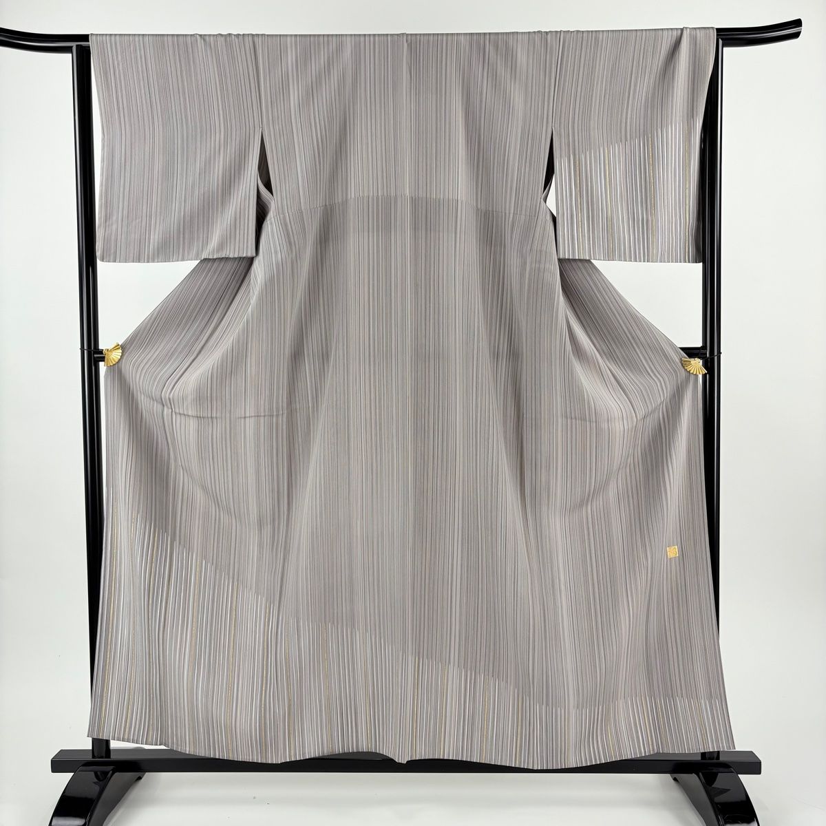 付下げ 身丈158.5 cm 裄丈65 M 単衣 落款 縦縞 金銀彩 灰紫 正絹 名品