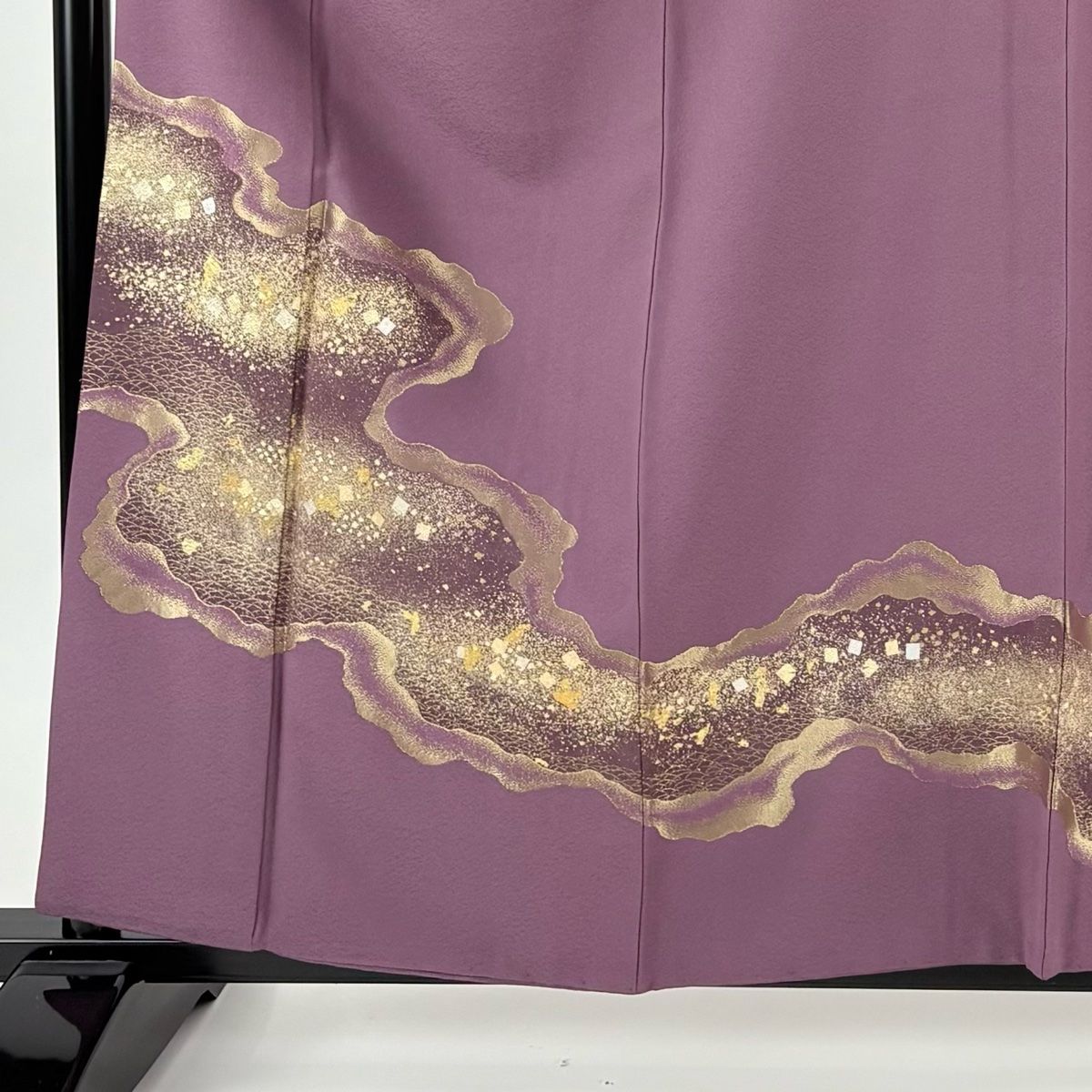 付下げ 身丈160.5 cm 裄丈67.5 L 袷 松井青々 落款 道長取り 箔散らし 金糸 金彩 紫 正絹 一つ紋