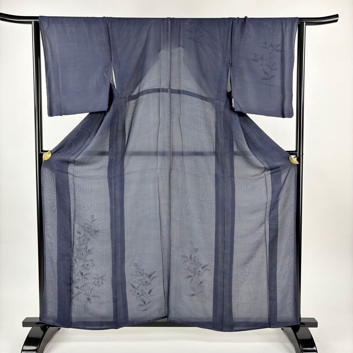 付下げ 身丈160 cm 裄丈64 M 紗絽袷 桔梗 銀彩 紺色 正絹