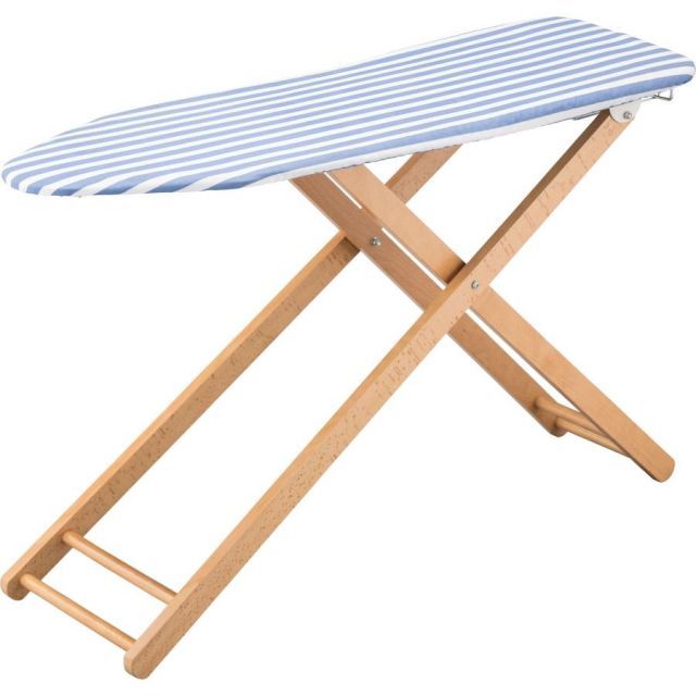  折りたたみ式アイロン台 ハイタイプLサイズ ブルー グリーン ストライプ柄 高さ調整機能 スライド式フレーム台 脚部に天然木を使用 組立不要 新生活 アイロン台 衣類ケア家電