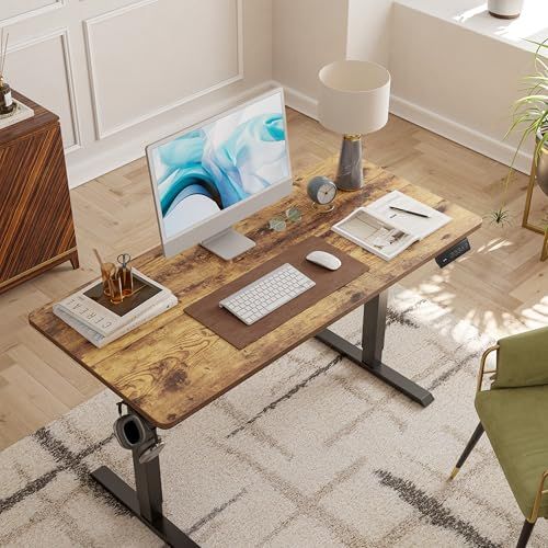 FEZIBO 昇降デスク 電動 オフィスワークテーブル スタンディングデスク 幅120 cm 奥行60 高さメモリー機能 上下自動昇降 静音 収納フック付き 衝突検知 机 作業机 テレワーク x 奥行き60 高さ7 97496 eb 7