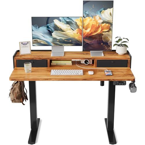YIHAYO 昇降デスク 高さ70-115 cm 幅120 奥行き60 電動 ゲーミングデスク 昇降式デスク 引き出し付き 高さメモリー機能 上下昇降デスク 静音 収納フック付き 組み立て簡単 ローテーブル パソコンデスク ブラウン 9 d 6 ba 39