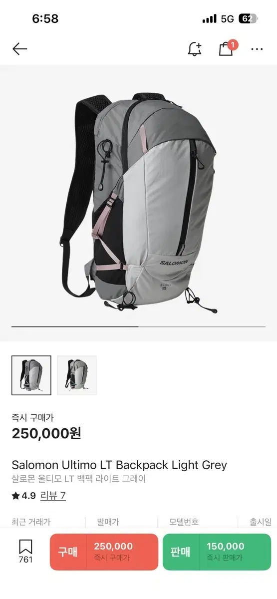 SALOMON ウルティモ LT バックパック ライト グレー