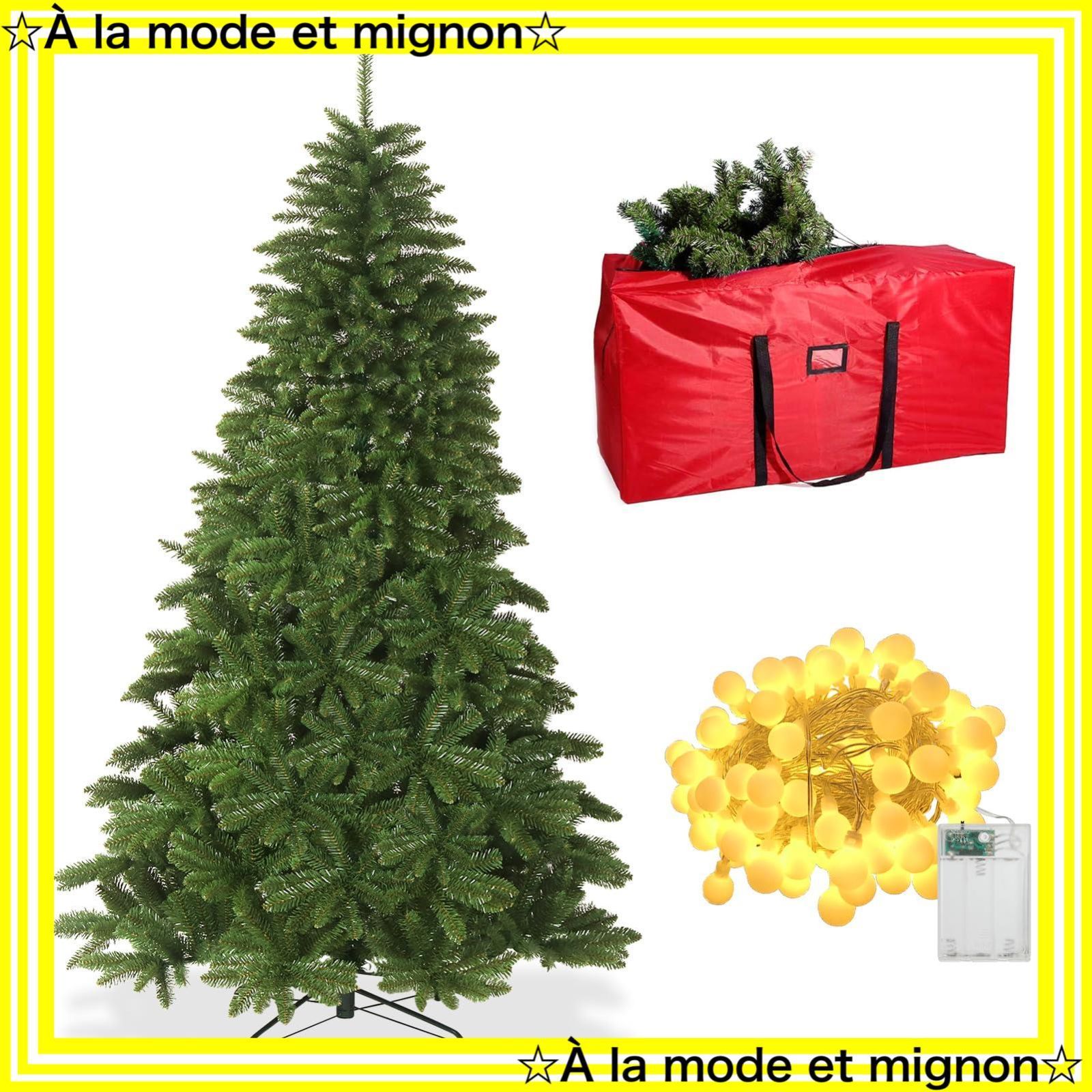 モミの木 枝数1300本 ツリー ライト 210 cm リアル ヌードツリー tree 自動展開設計 christmas 折り畳み 組立簡単 おしゃれ 収納バッグ付き 電飾付き