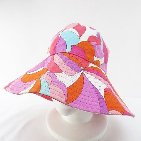 エミリオプッチ EMILIO PUCCI バケットハット つば広 帽子 2 ピンク系