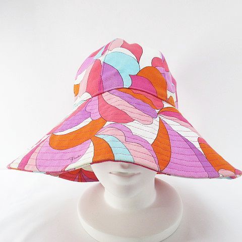 エミリオプッチ EMILIO PUCCI バケットハット つば広 帽子 2 ピンク系