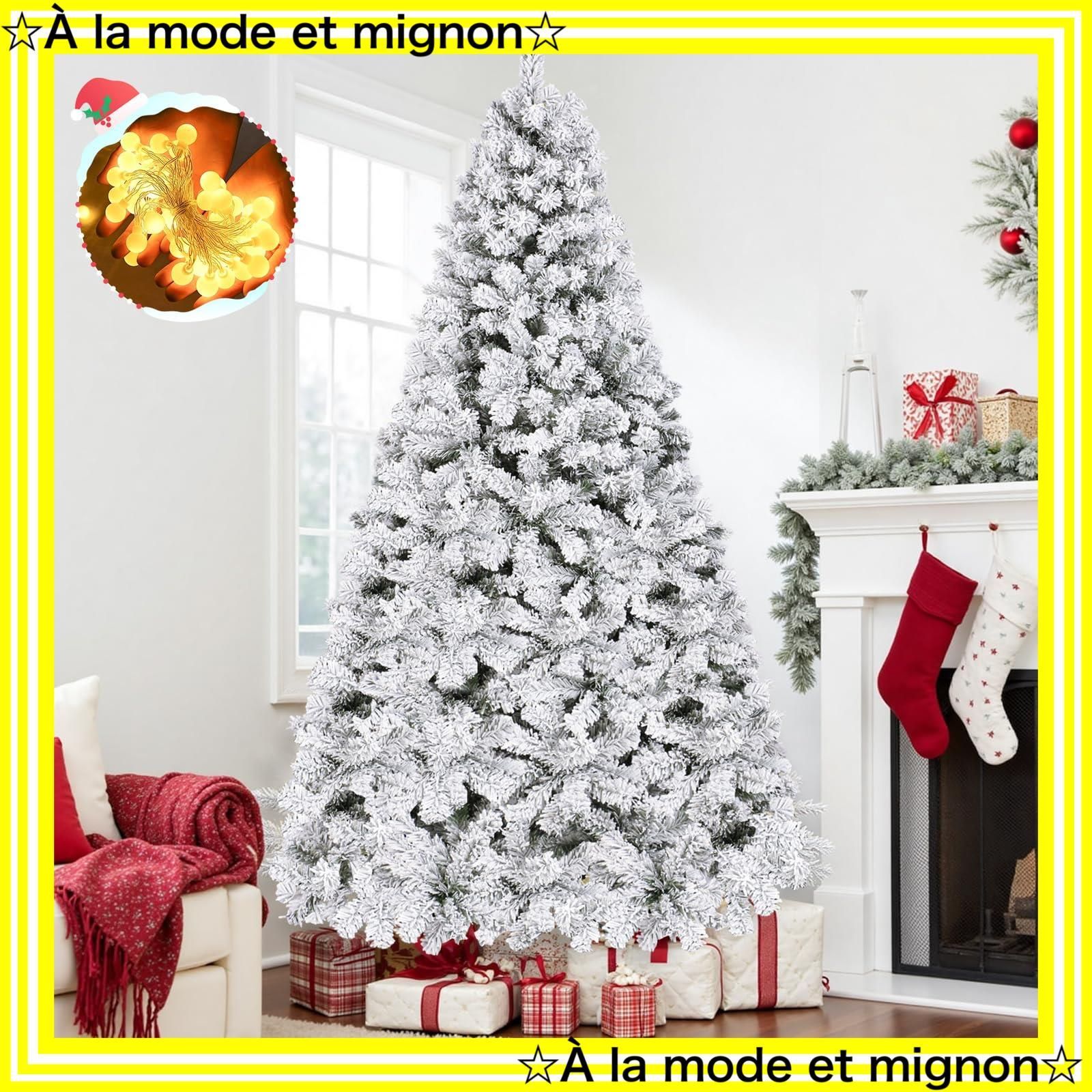 プレゼント 店舗装飾 組立簡単 モミの木 ライト付き 白 ツリー 1100本の枝 高濃密度 おしゃれ 210 tree christmas ヌードツリー リアル 電飾付き 雪化粧 cm QUEEN