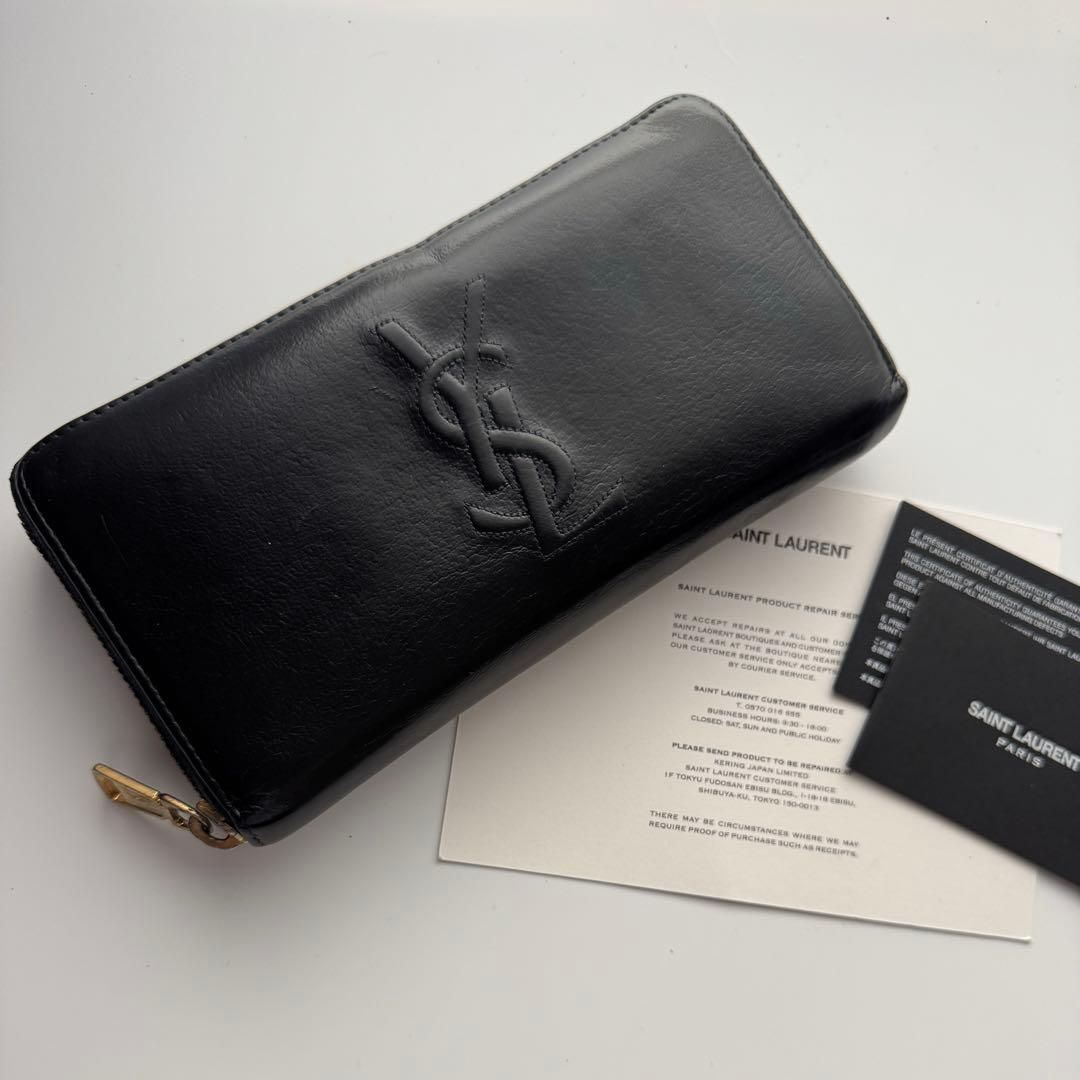 美品】 Saint Laurentイブサンローランラウンドファスナー長財布