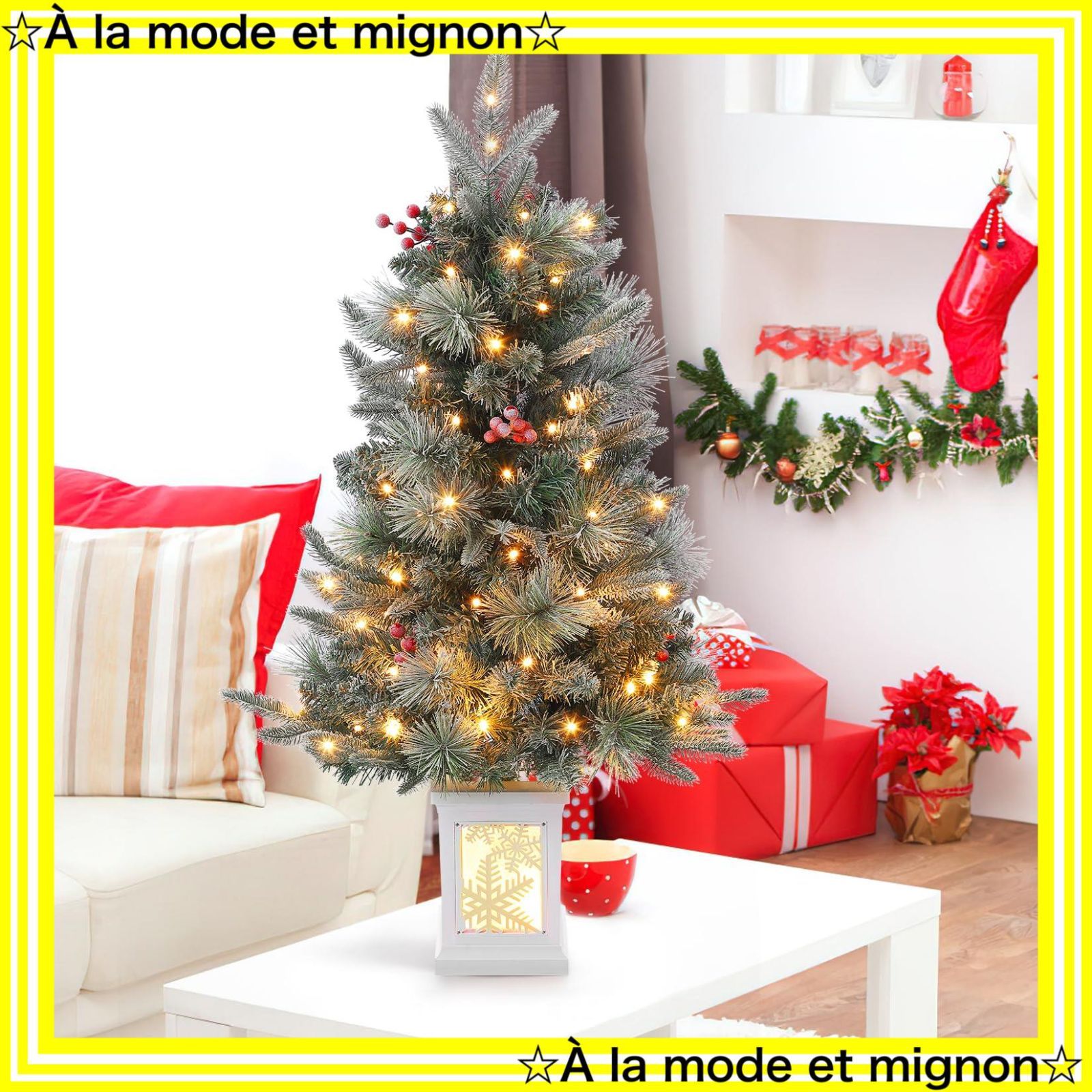 グッズ 組立簡単 足隠しLEDイルミネーションライト付き 北欧風 雪の花 おしゃれ 松ぼっくり 雪化粧 装飾 90 cm ツリー