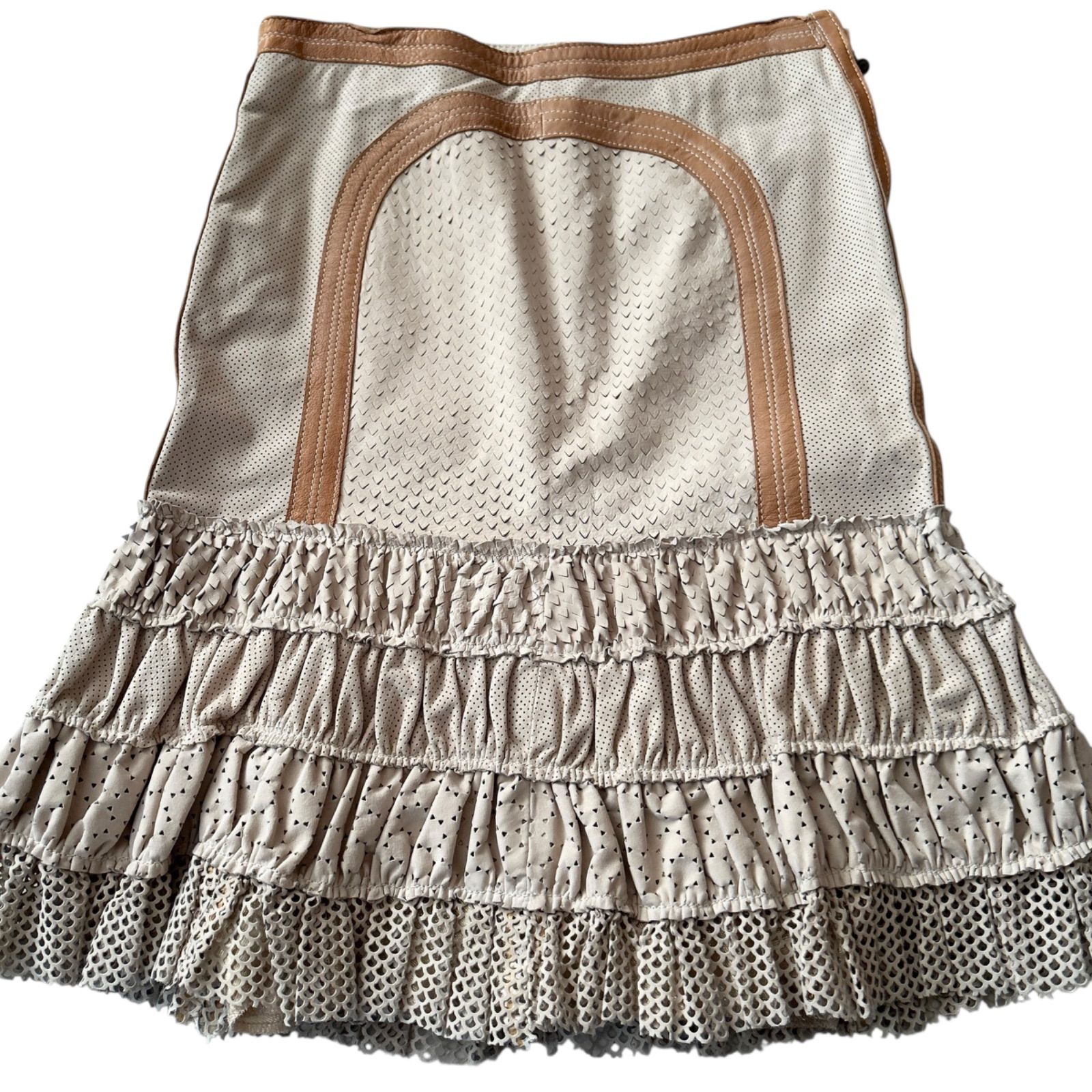JUST CAVALLI ジャストカヴァリ レザースカート 本革 パンチングレース フリル スエードタッチ 40