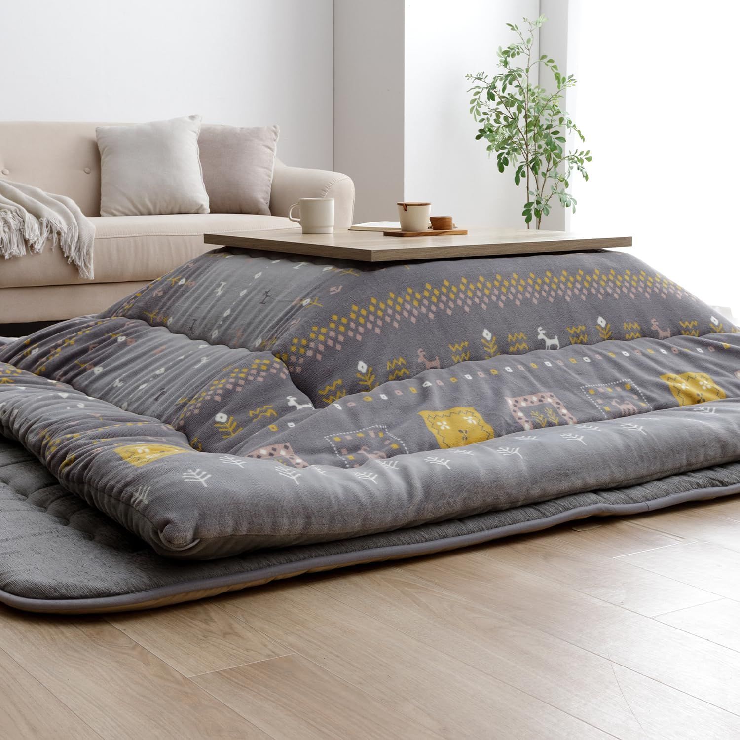 日本製 こたつ布団 ふわふわな肌触り こたつ 掛布団 カリエ イケヒコ 約 グレー ギャベ柄 ふっくら ボリューム 洗える 大判 長方形