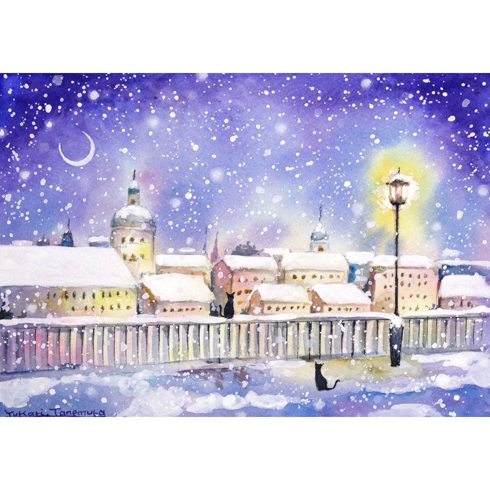 yu to 19さま 原画 泡雪のイルミネーション A 水彩画 2870