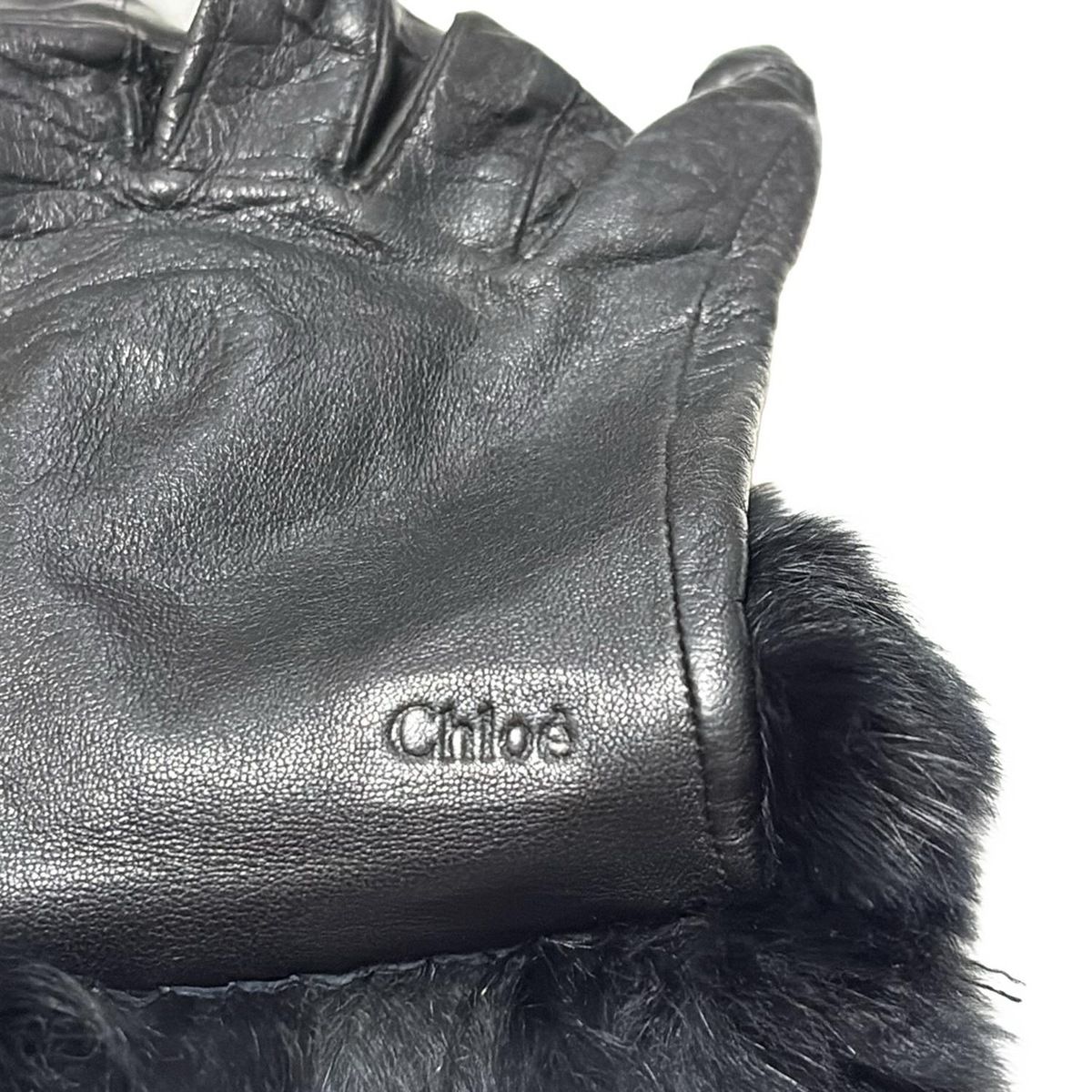  Chloe クロエ 手袋 黒 レザー ファー 手袋 アームカバー 小物