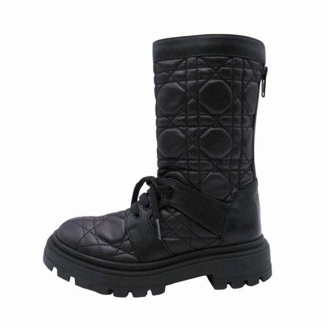 22 aw ベビーディオール baby Dior カナージュステッチ キルティング ブーツ バックジップ テクニカルファブリック シューズ 靴 27|17.0 cm 黒 ブラック|△T 71|キッズ ガールズ 子供靴| 11