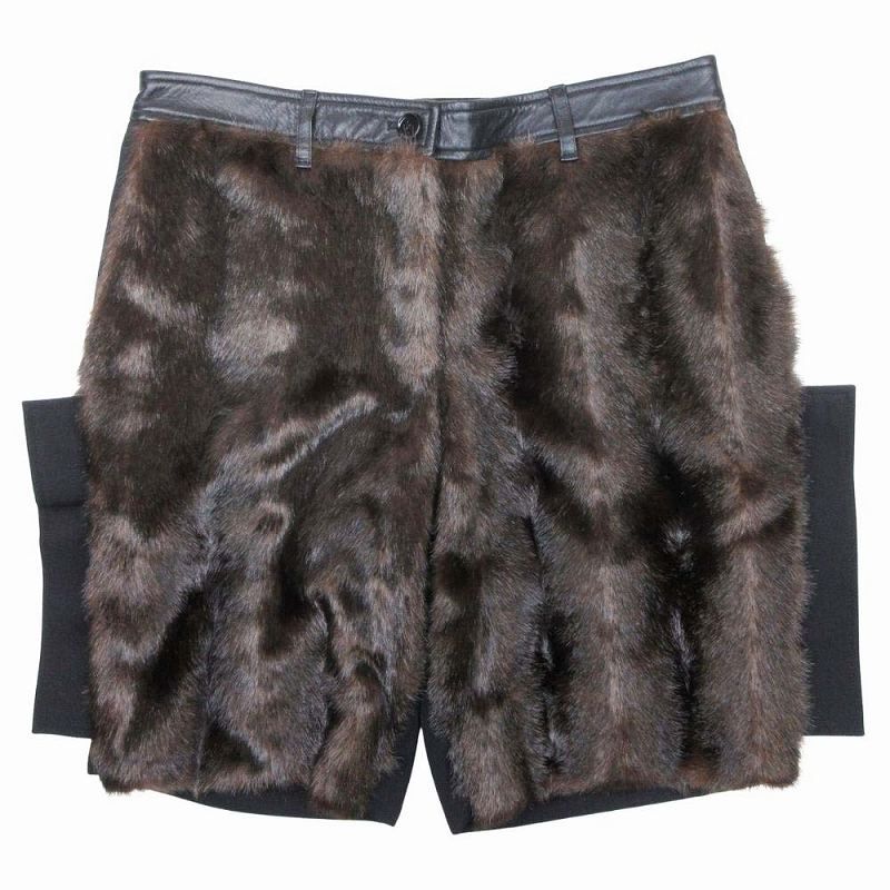 バーバリー ファー パネル 切替 ショーツ ショートパンツ ボトムス ラムレザー 8046908 サイズ42 茶 ブラウン 黒 ブラック レディース 11