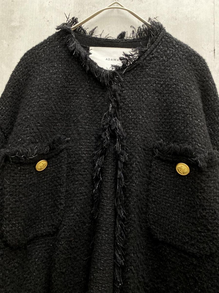 ADAWAS アダワス ニットツイード4ポケット ジャケット sizeF/黒