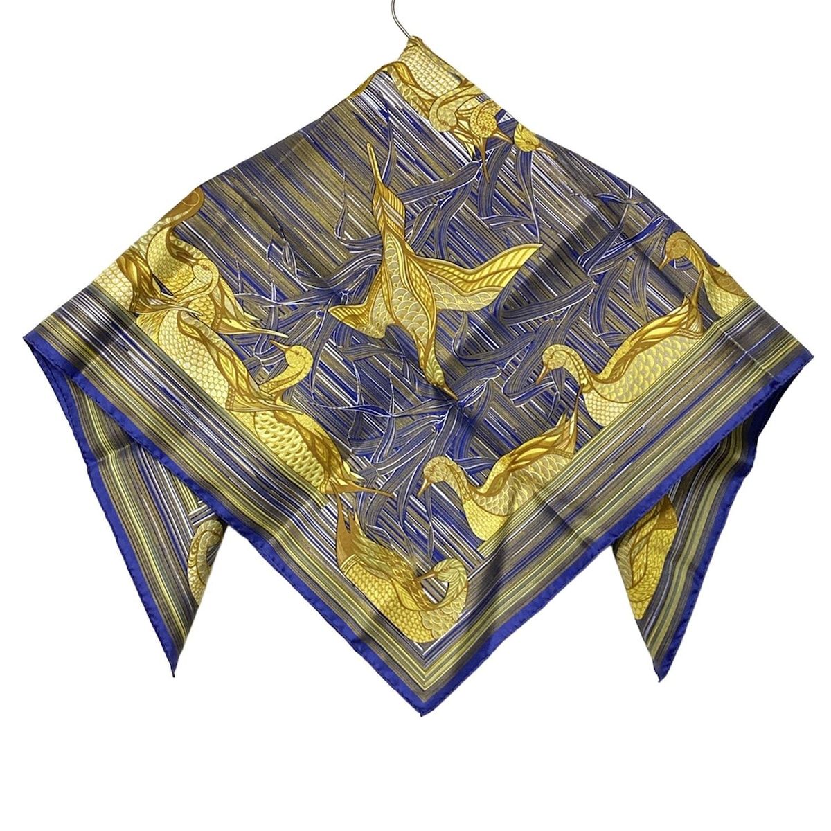 HERMES エルメス スカーフ カレ90 ネイビー ゴールド マルチ La Mare Aux Canards ヴィンテージ