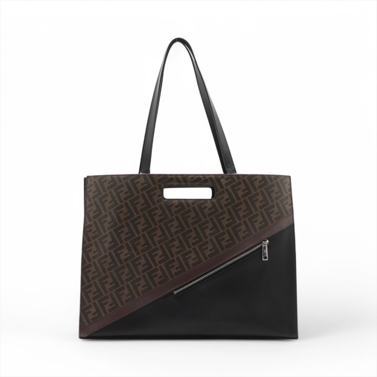 美品 フェンディ ズッカ 7VA480 レザー PVC トート バッグ ショルダー